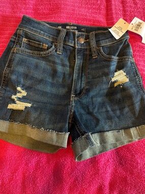Hollister Dark Blue Distressed Cuffed Denim Shorts